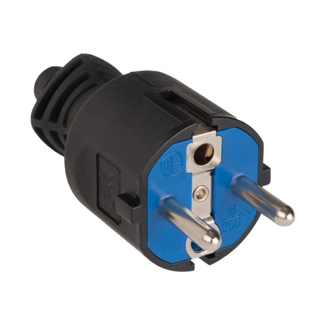 Clavija bipolar con TTL de goma negra 16A 250V caucho termoplástico (Solera 706C)