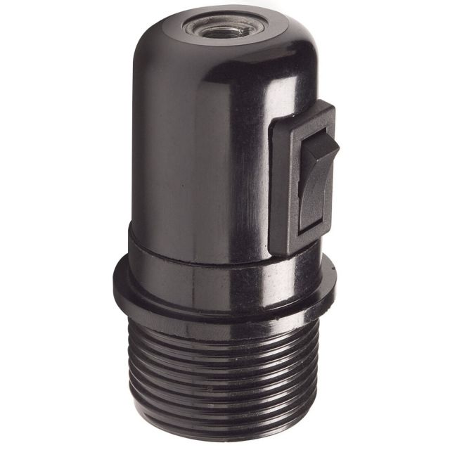 Portalámparas negro cuerpo roscado con tope e interruptor E27 (Famatel 165)