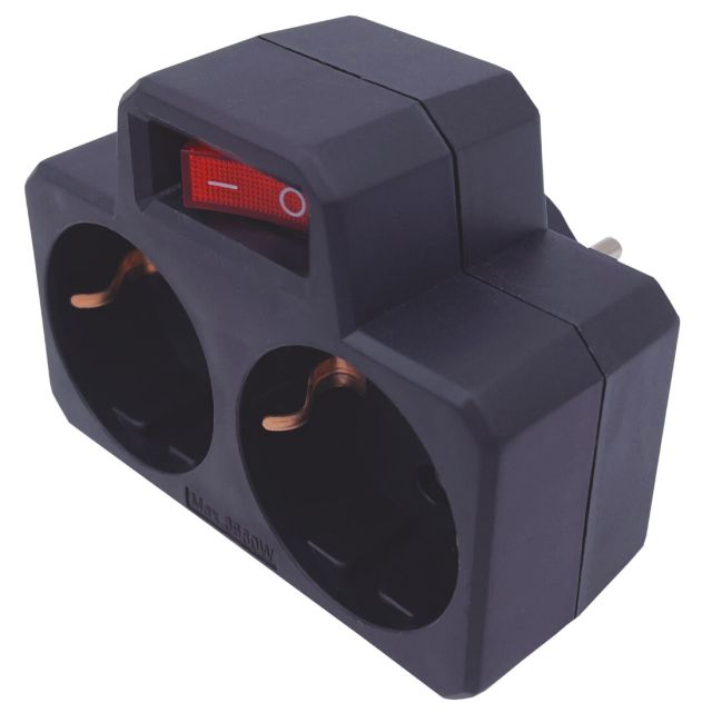 Adaptador doble negro con interruptor 250V 16A (GSC103000027 )