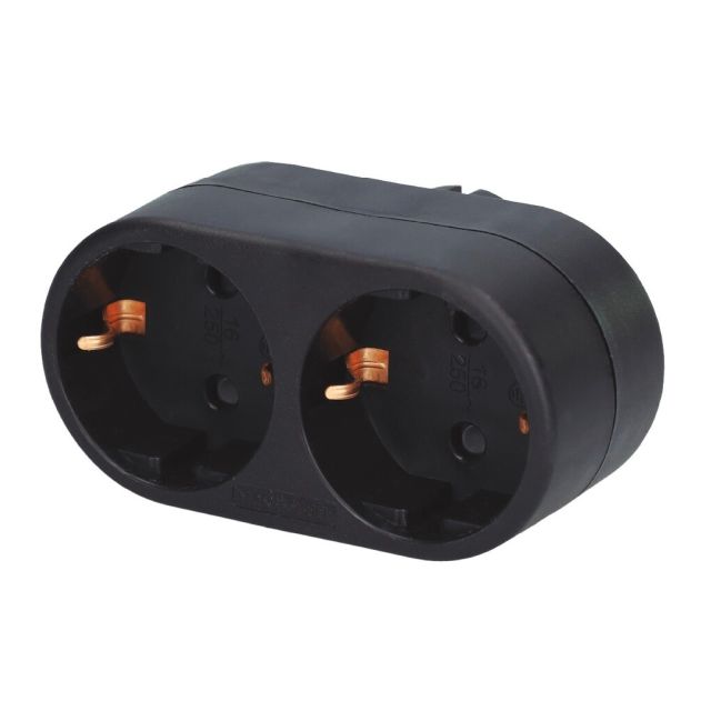 Adaptador doble salida económico negro 3680W 250V 16A (GSC 103000024)