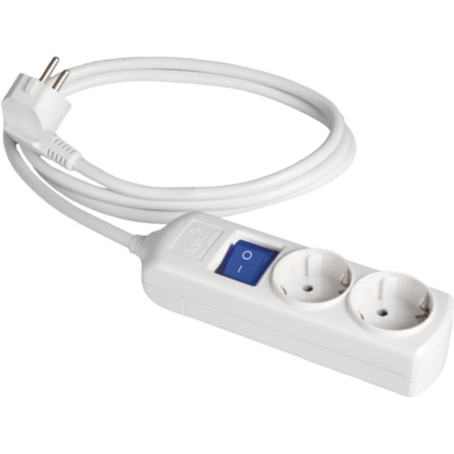 Base múltiple blanca 3680W 2 tomas cable 3m con interruptor 250V 16A (Solera 8032IL)