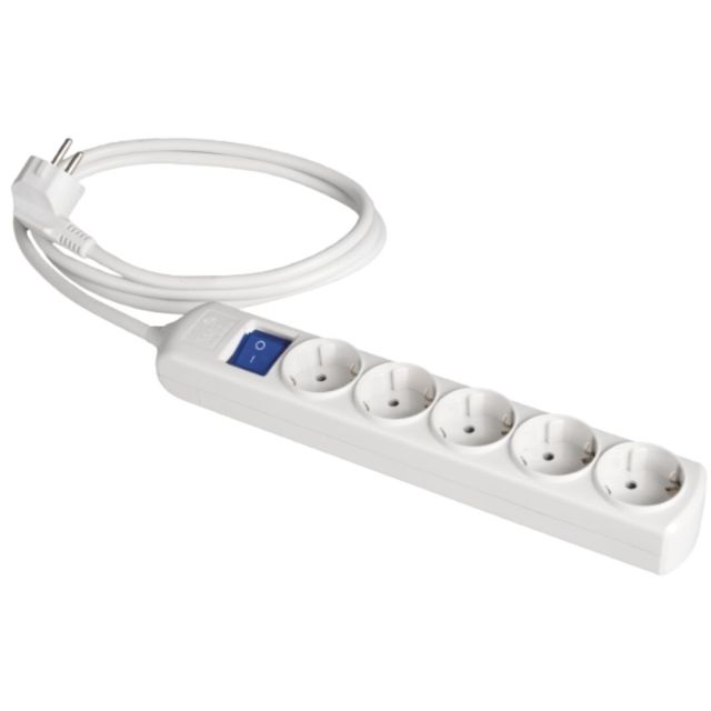 Base múltiple blanca con interruptor 3680W 5 tomas cable 3m 250V 16A (Solera 8035IL)