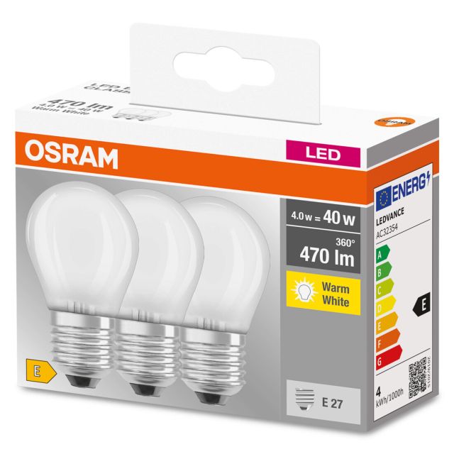 Pack de 3 lámparas esféricas Led mate Base E27 4W 2700K (Osram 113022)