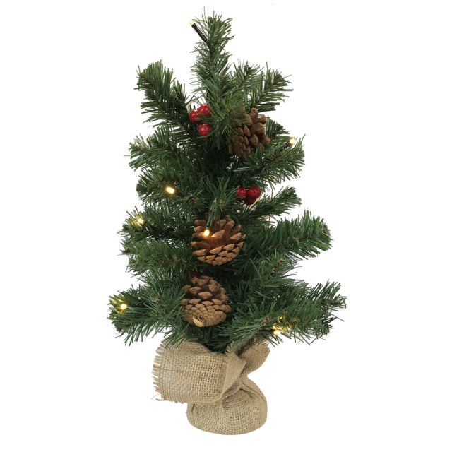 Árbol de navidad con 15 Leds, piñas y bolitas rojas 45cm. (F-Bright 00514)