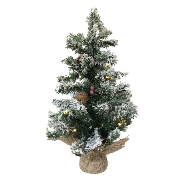 Árbol de navidad con 20 Leds, piñas, bolitas rojas y nieve 60cm. (F-Bright 00515)