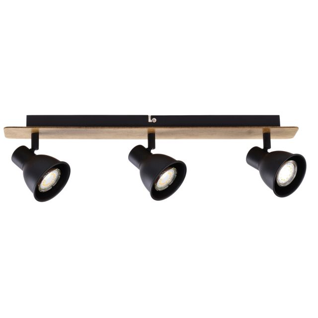Regleta 3 focos serie Miko negro y madera GU10 (Jueric 10269)