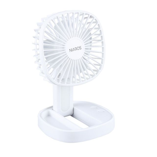 Mini ventilador de mano plegable Coober blanco  con luz USB recargable (Niaros 300040001)