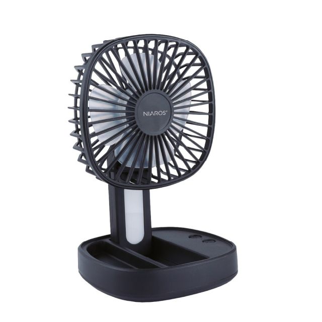 Mini ventilador de mano plegable Coober negro con luz USB recargable (Niaros 300040002)