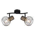 Regleta 2 focos serie Luise color negro y madera E27 (Globo 54012-2s)