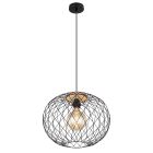 Lámpara colgante con campana tipo jaula esfera ø 40cm metal y madera (Globo 54039H)